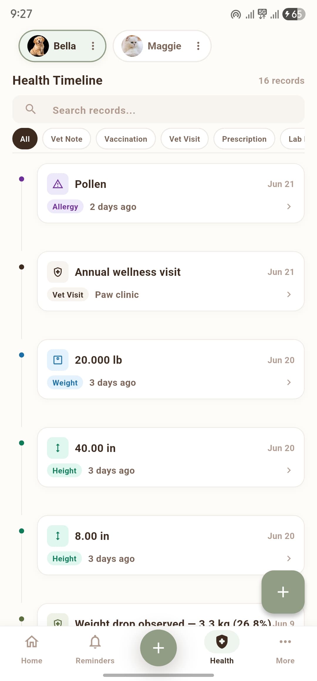 Your Pet's Complete Medical History — Setiora app screen