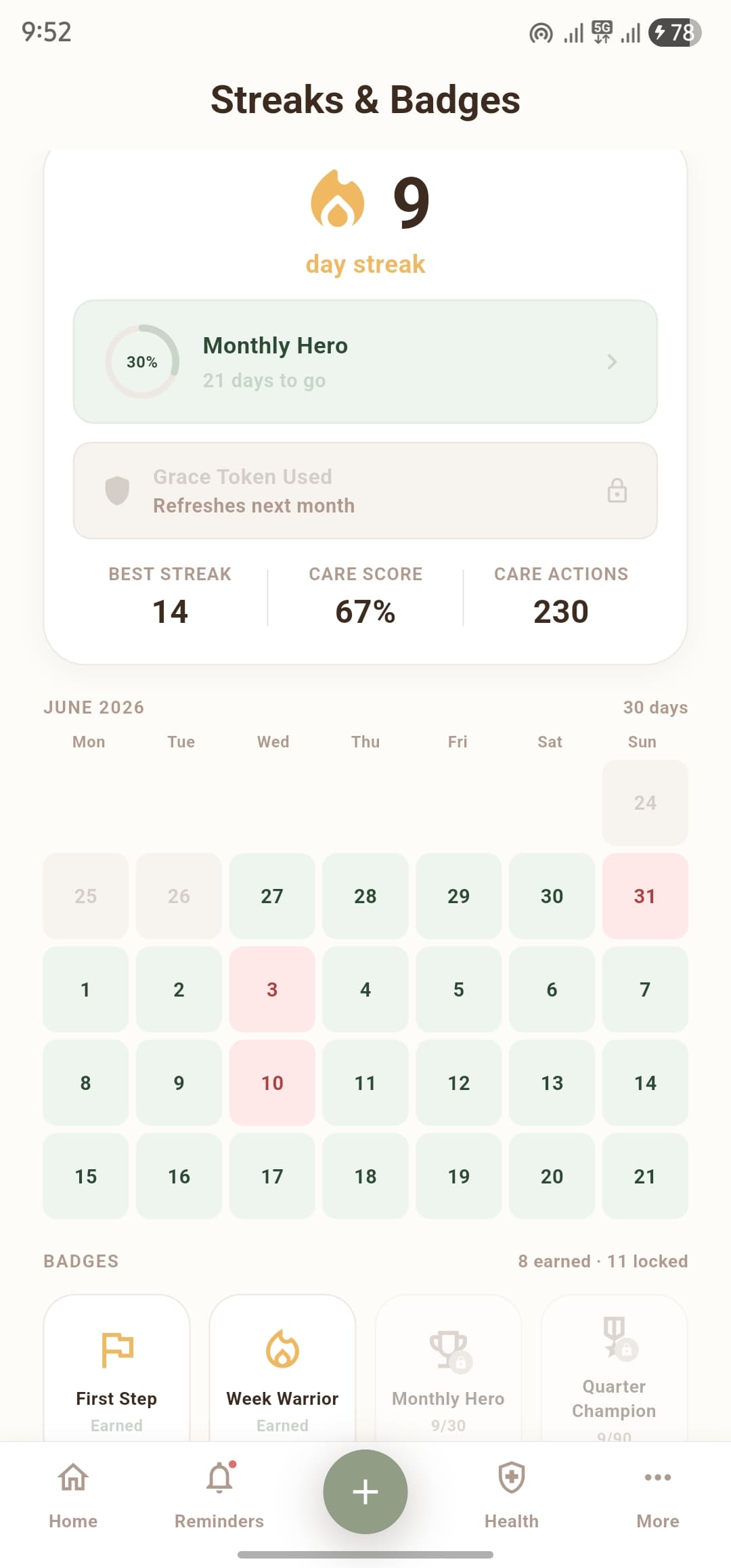 Build a Daily Care Habit — Setiora app screen